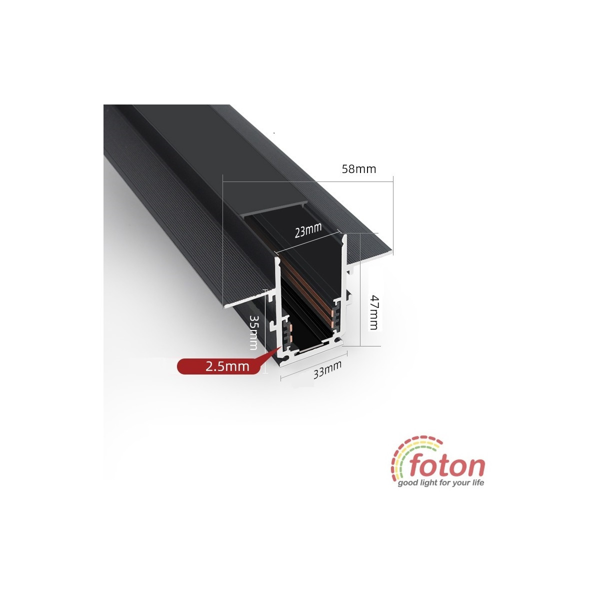 Binario Magnetico Da Incasso 2 Metri Nero, Per Illuminazione LED A Bassa Tensione 48V, Sistema Flessibile - 8